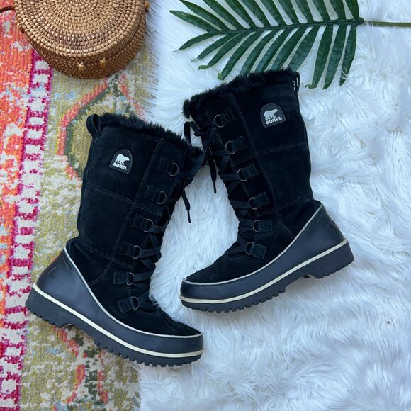 Sorel Shoes - Sorel Black Tall Lace Up Leather Tivoli High II Snow Boot 8.5 Winter